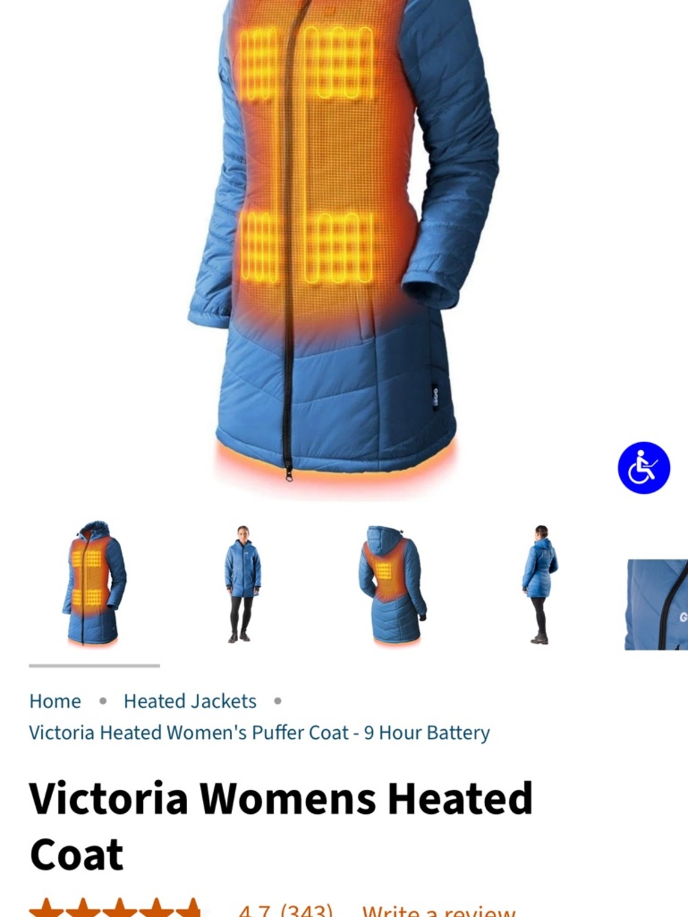 Victoria Women’s Heated Puffer Coat - Blue